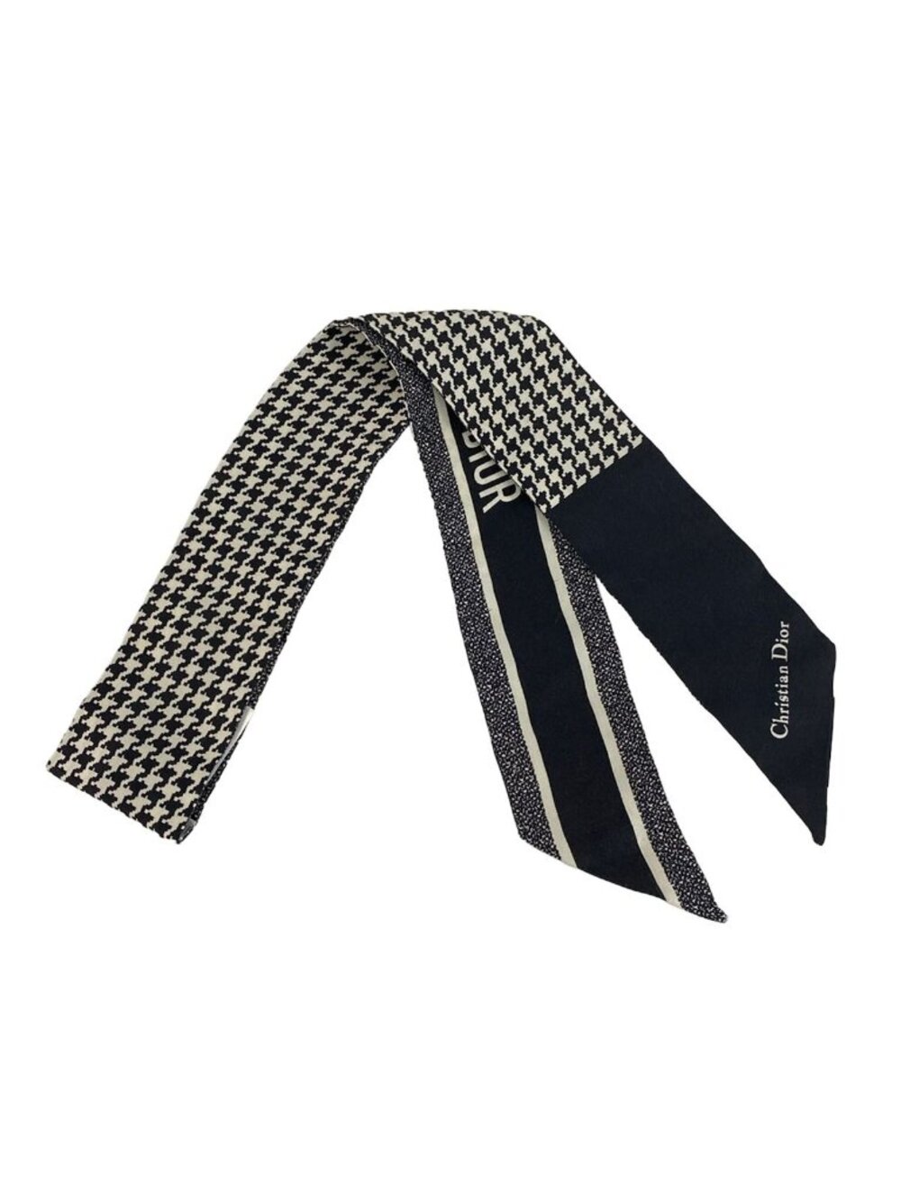 Dior Scarf Black Ivory Ribbon Houndstooth Pattern